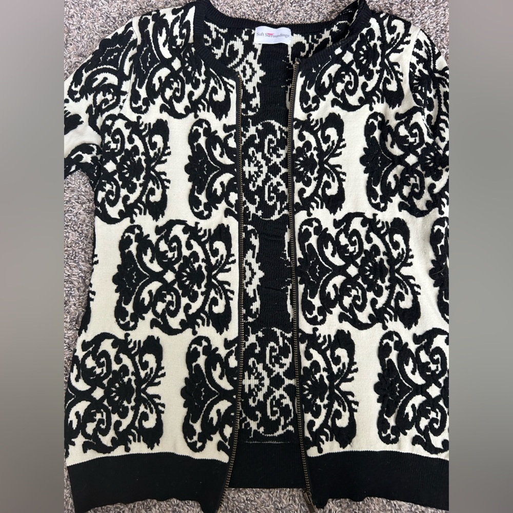 Soft Surroundings Women’s Zip Up Black and Off White Cardigan Sweater Size Large - Picture 8 of 9